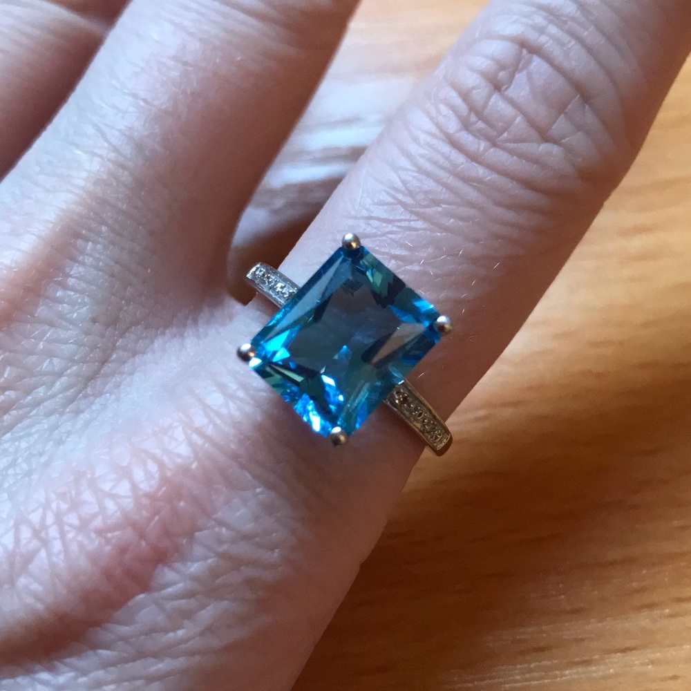 10K Topaz Diamond Solid White Gold Giant Gem Ring - Picture 4 of 16